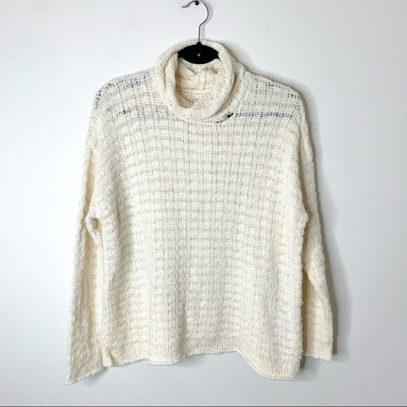 Eileen Fisher Organic Cotton Turtleneck  Sweater Waffle Knit Size Cream Pullover - Picture 5 of 16